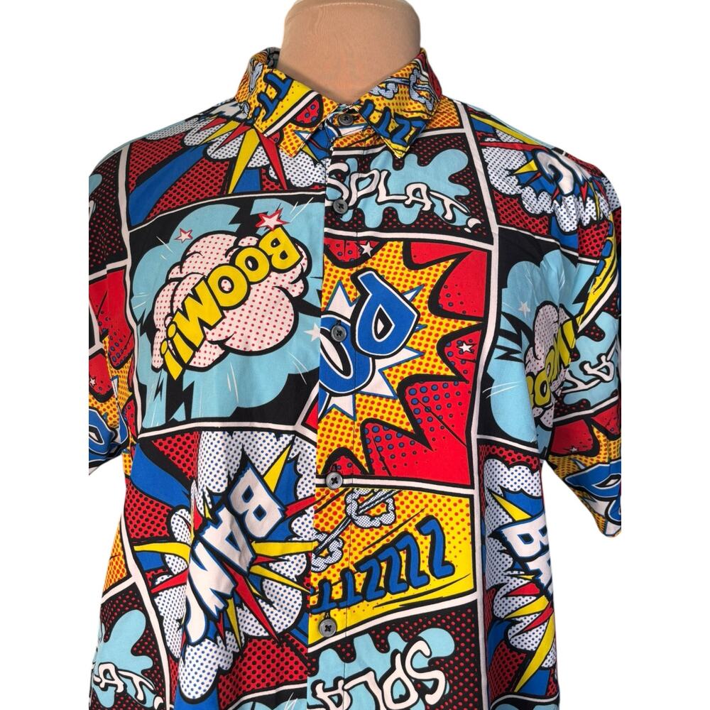 Oh Snap Comic Print Button Front Shirt Large Pop Art Graphic Print Top Retro